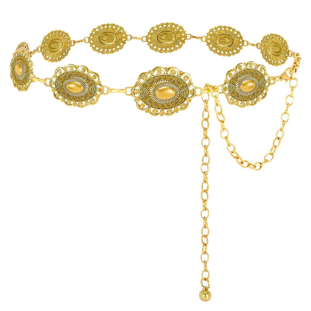 8799 Women Western Metal Chain Belt Cowgirl Waist For Dresses